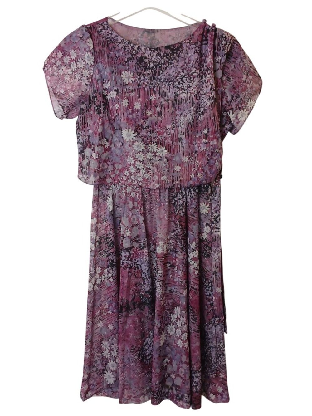 Lady Carol VTG 80's Purple Floral Sheer Dress Sz 16 Secretary USA Made #I-4 - Picture 10 of 11